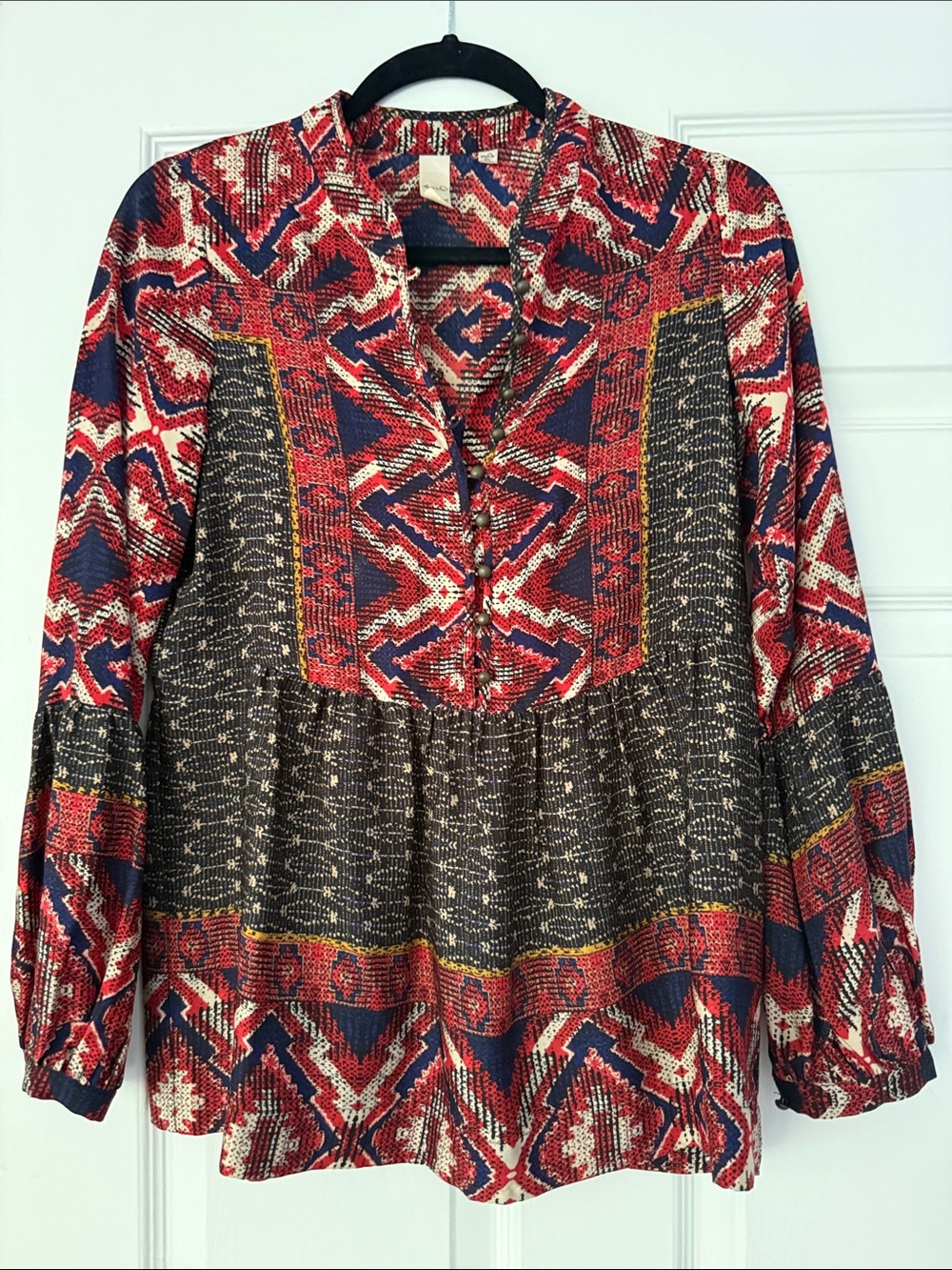 Anthropologie Red Navy Cream Patterned Tunic